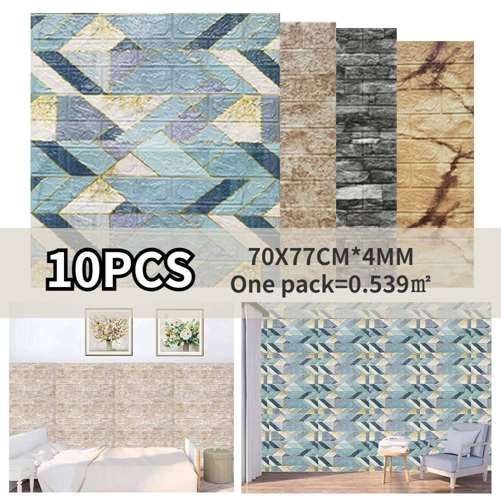 

10 Pcs/Set DIY 3D Wall Stickers Imitation Brick Bedroom Decoration Waterproof Self Adhesive Wallpaper For Living Room Kitchen