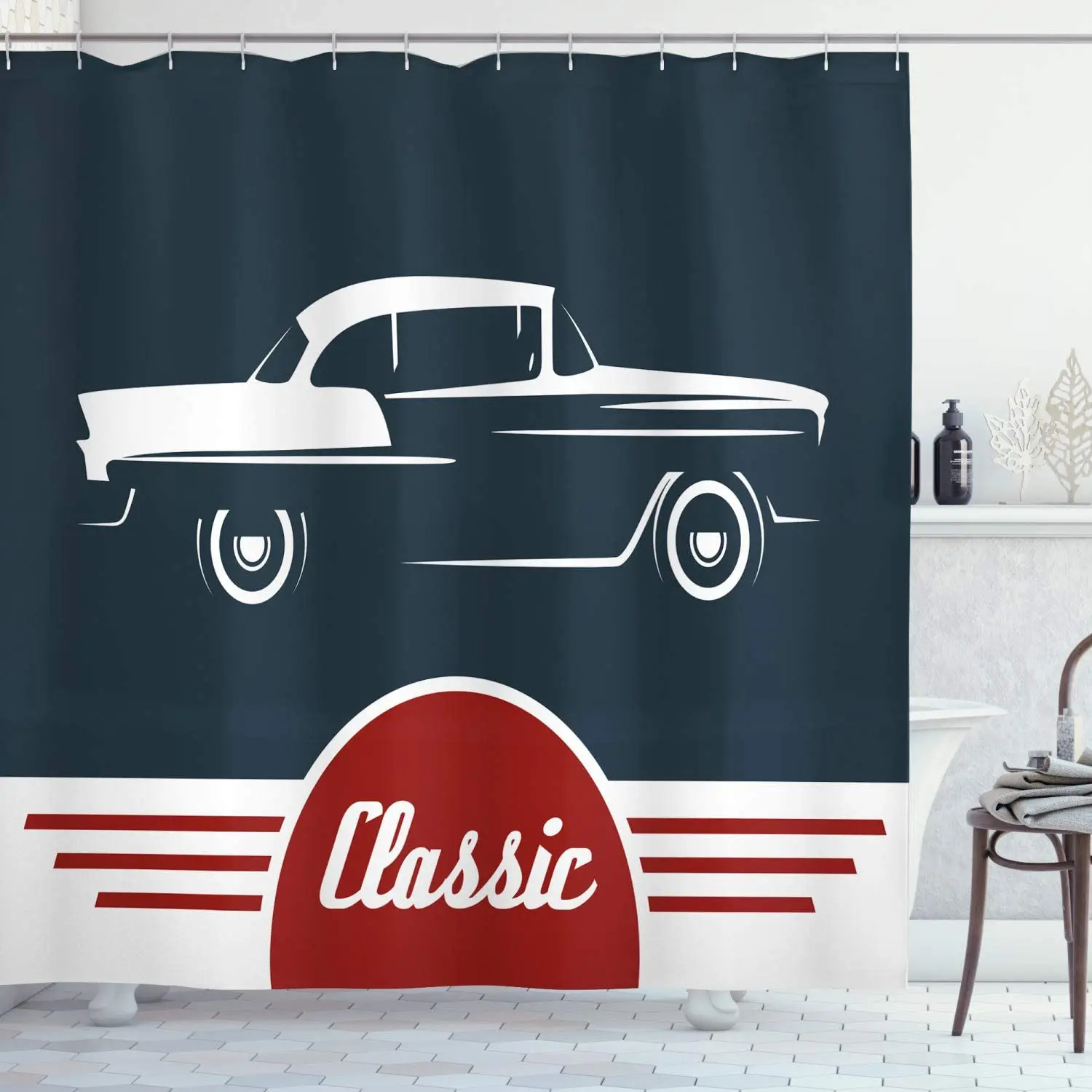 Ретро-занавеска для душа старая ностальгическая машина с классической