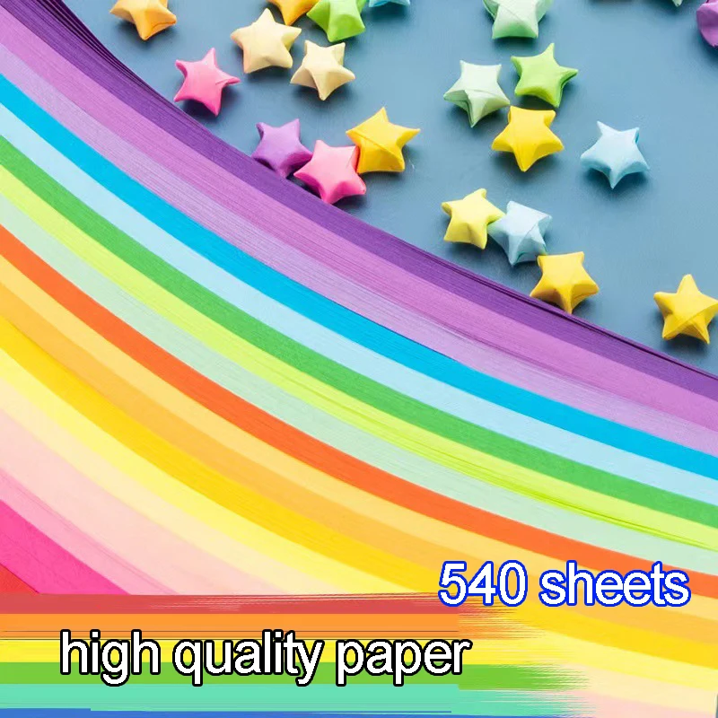 

540 sheets Origami Stars Papers Paper Strips Double Sided Lucky Star 27 Colors Decor Folding Paper DIY Arts Crafting Supplies