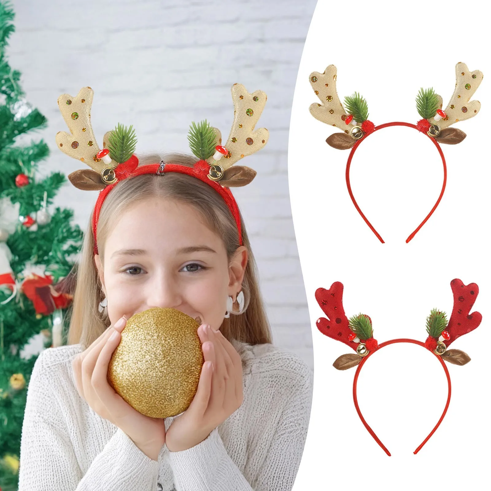 Рождественские украшения повязки на голову повязка с оленями красные блестящие