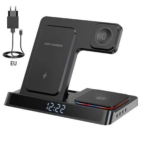 Складная беспроводная зарядная подставка для IPhone 14 13 12 11 Samsung Apple Watch Airpods Pro iWatch док-станция для быстрой зарядки - изображение