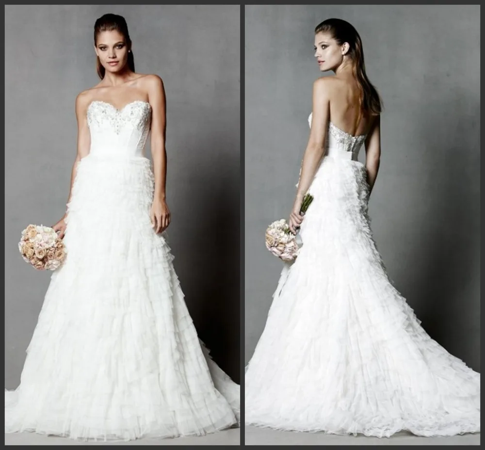 

free shipping hot sexy long sweetheart tiered 2015 beading new style romantic casamento vestido de noiva a-line wedding dress