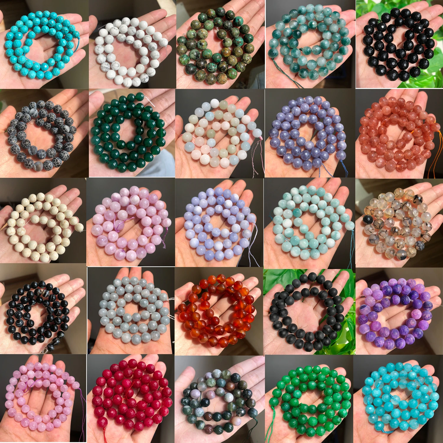 

Natural Round Blue Chalcedony Stone Beads Turquoises Agates Jaspers Spacer Loose Beads For Jewelry Making DIY Bracelet 4-12MM