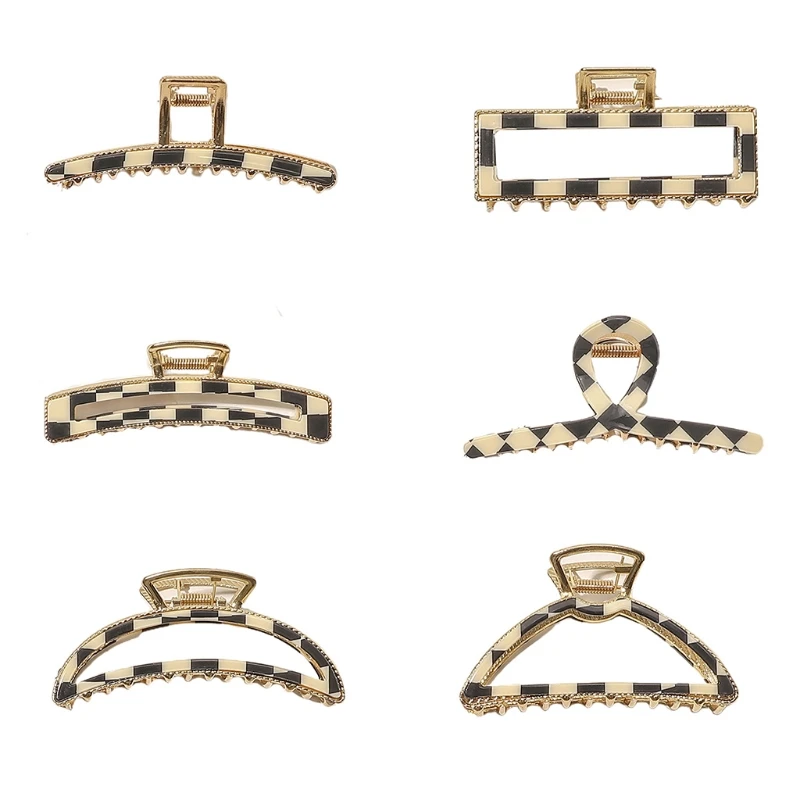 

2XPC Geometry Hollow Hair Clips Acetate Plaid Hair Jaw Clip Non Slip Alloy Barrettes