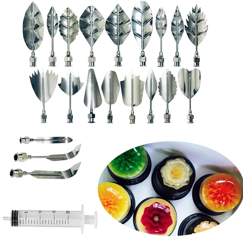 20pcs/Set Stainless Steel Flowers Leaves 3D Jelly-Art-Tools Pudding-Nozzle Cake Needles Gelatin Tools