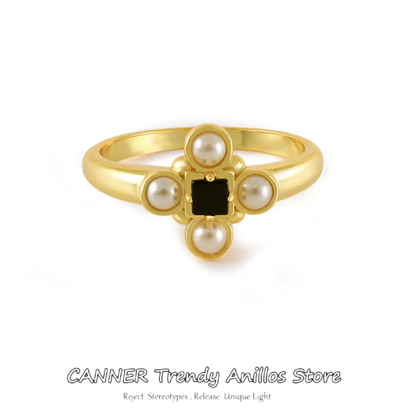 

CANNER Real 925 Sterling Silver Simple Sparkling Zircon Pearl Rings For Women Classic Luxury Wedding Accessories Jewelry anillos