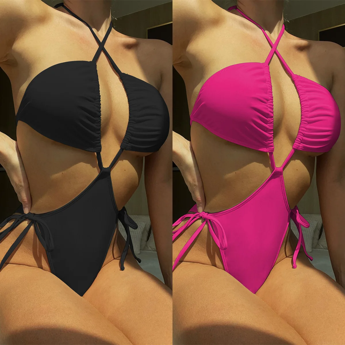 

Sexy Bikini 1 Piece Backless Lace Solid Women's Swimming Suit Swimsuit Fused Swimwear Female Beach Bathing Halter Neck Summer