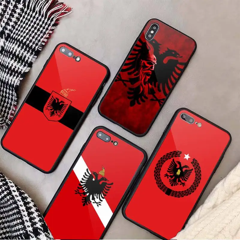 

Albania Flag Eagle Phone Case Tempered glass For iphone 11 12 13 PRO MAX mini 6 7 8 plus X XS XR