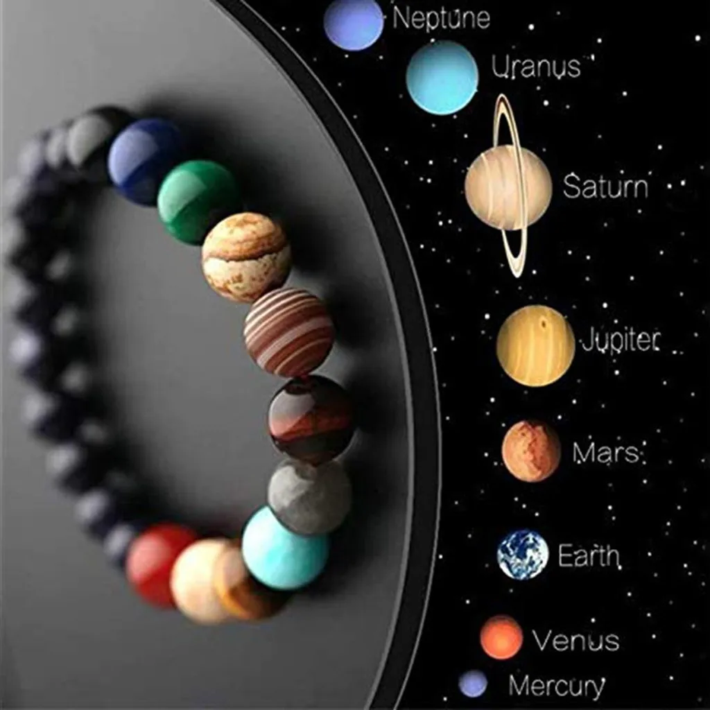 Unquie Solar System Eight Planet Themed Natural Stone Beaded Bracelet For Men Women Friend Gift Charm Strand Jewelry Natural L*5