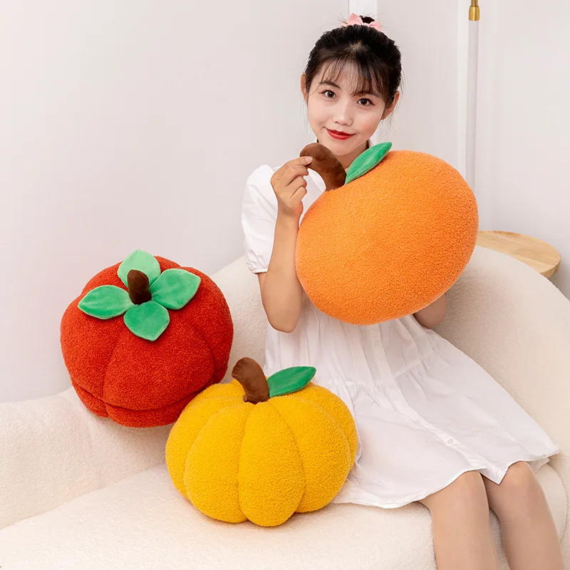 

Creative Fluffy Pumpkin Orange Tomatoes Plush Toy Cute Fruit Stuffed Plush Sofa Cushion Room Decor Pillow Lovely Gift Present