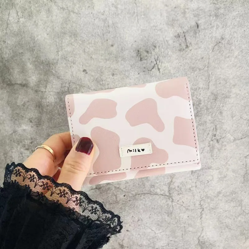 New multi-card short small coin purse ladies mini wallet 30% off Wallet day Korean version of cow card femaleLadies wrist strap