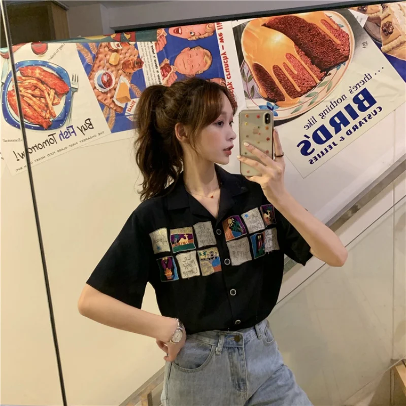 

Women's Short-Sleeved Shirt Summer 2021 New Korean Style Loose Summer Retro Scheming Top Design Sense Niche Shirt