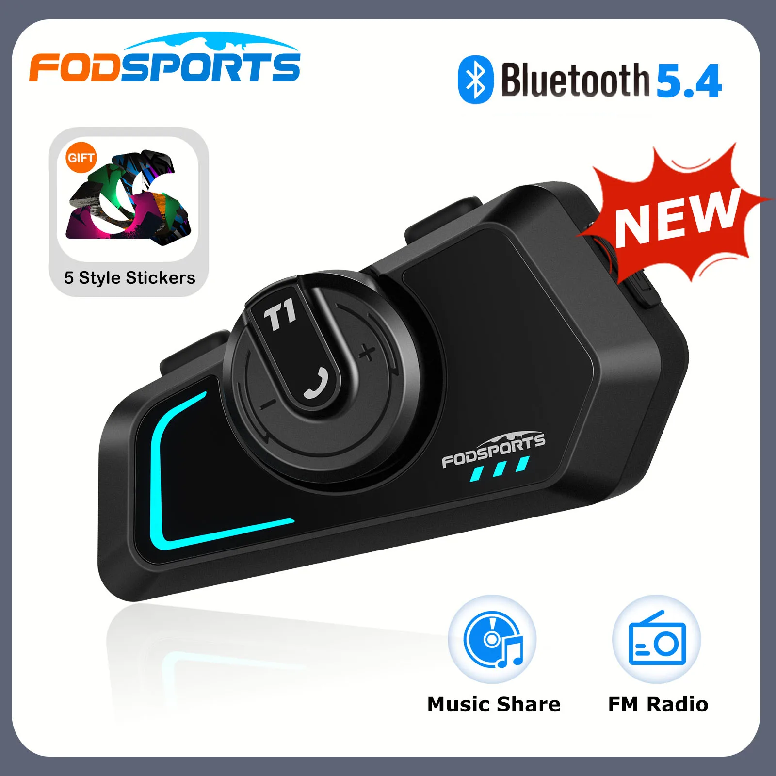 

НОВЫЙ fodsports T1 2025 года, мотоцикл гарнитура,мотоциклетный домофон, Bluetooth 5,4, гарнитура для шлема, двусторонний домофон, Bluetooth-колонки, музыкальное разрешение, FM-радио