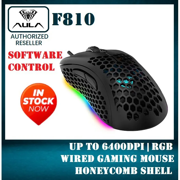 

New [ READY STOCK ] AULA F810 Gaming Mouse Marco Programmable Honeycomb hollow Symmetrical Ergonomic Design 800-6400 DPI