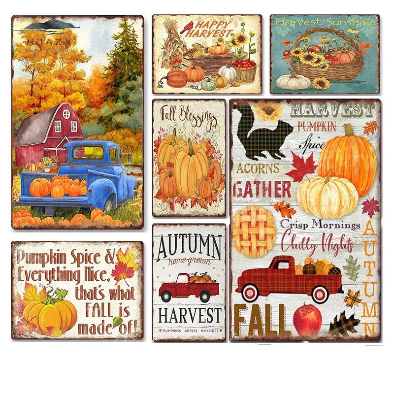 

Pumpkins Metal Tin Sign Vintage Farm Garden Door Plaques Poster Bar Pub Restaurant Kitchen Home Decor Iron Painting Pictures