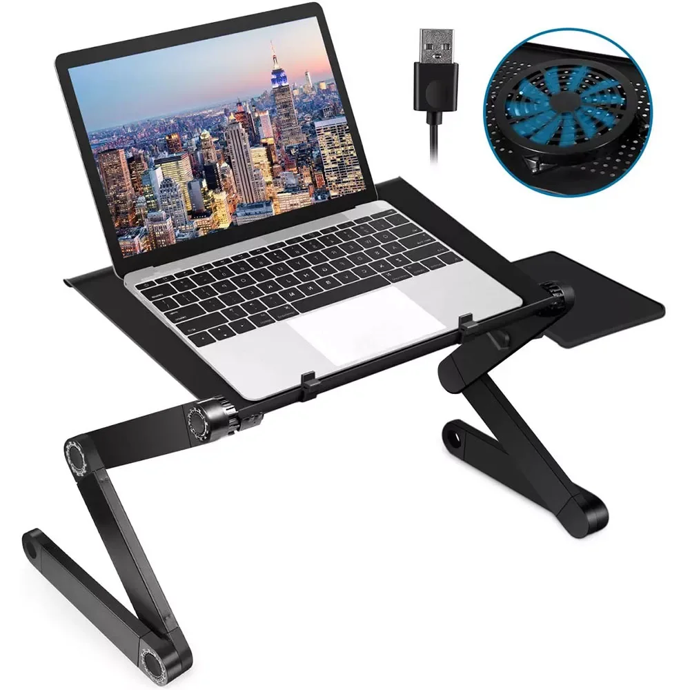 

Adjustable Laptop Stand Foldable Aluminum Laptop Desk With Large Cooling Fan & Mouse Pad For Bed, Sofa & Couch Lap Tray