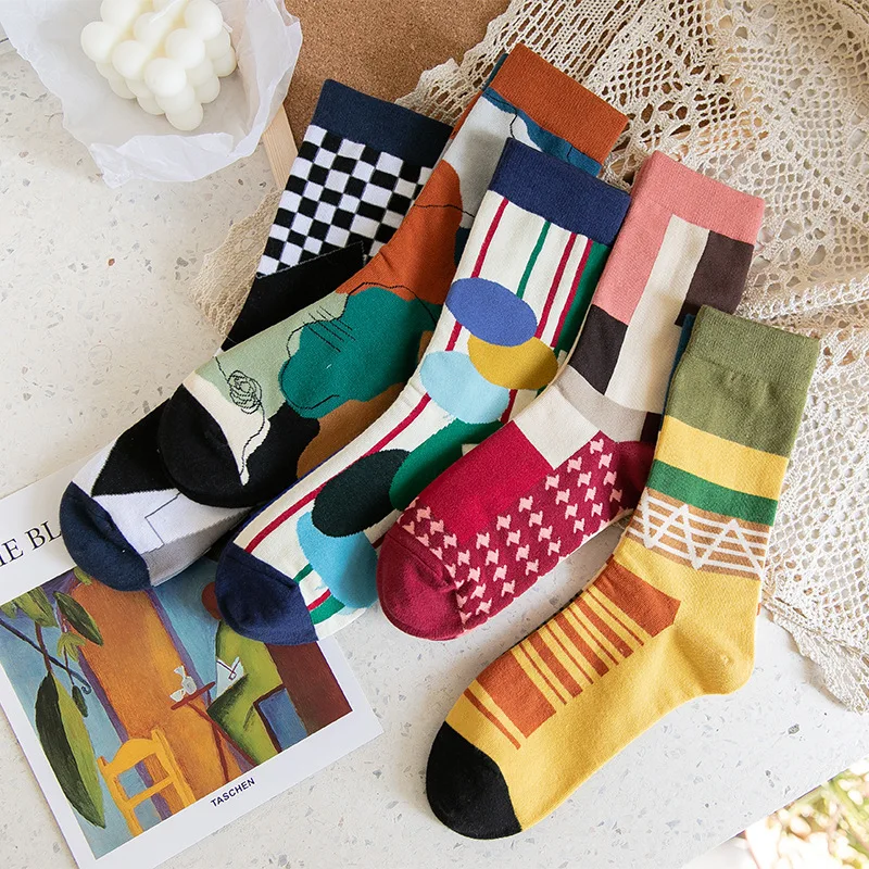 New product personality AB trendy socks irregular geometric pattern in the tube trendy men's cotton socks