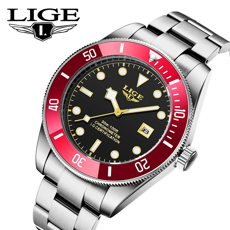 

LIGE Men Watch Original Quartz Movement Men's Watches Waterproof Wristwatch Luminous Calendar Stainless Clock Relogio Masculino