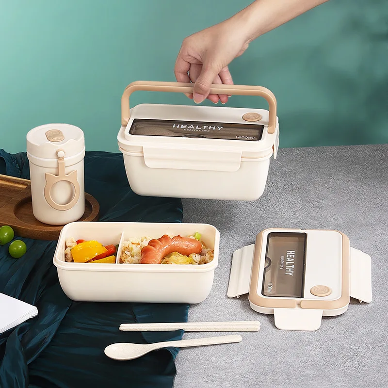 

Compartment Lunch Box Plastic Portable Lunchbox Students Office Bento Box Microwave Food Containers with Chopsticks and Spoon