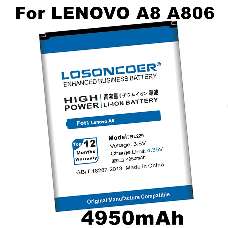 

LOSONCOER 4950mAh BL229 for Lenovo A8 Battery A806 A808t Phone Battery Online Track Number