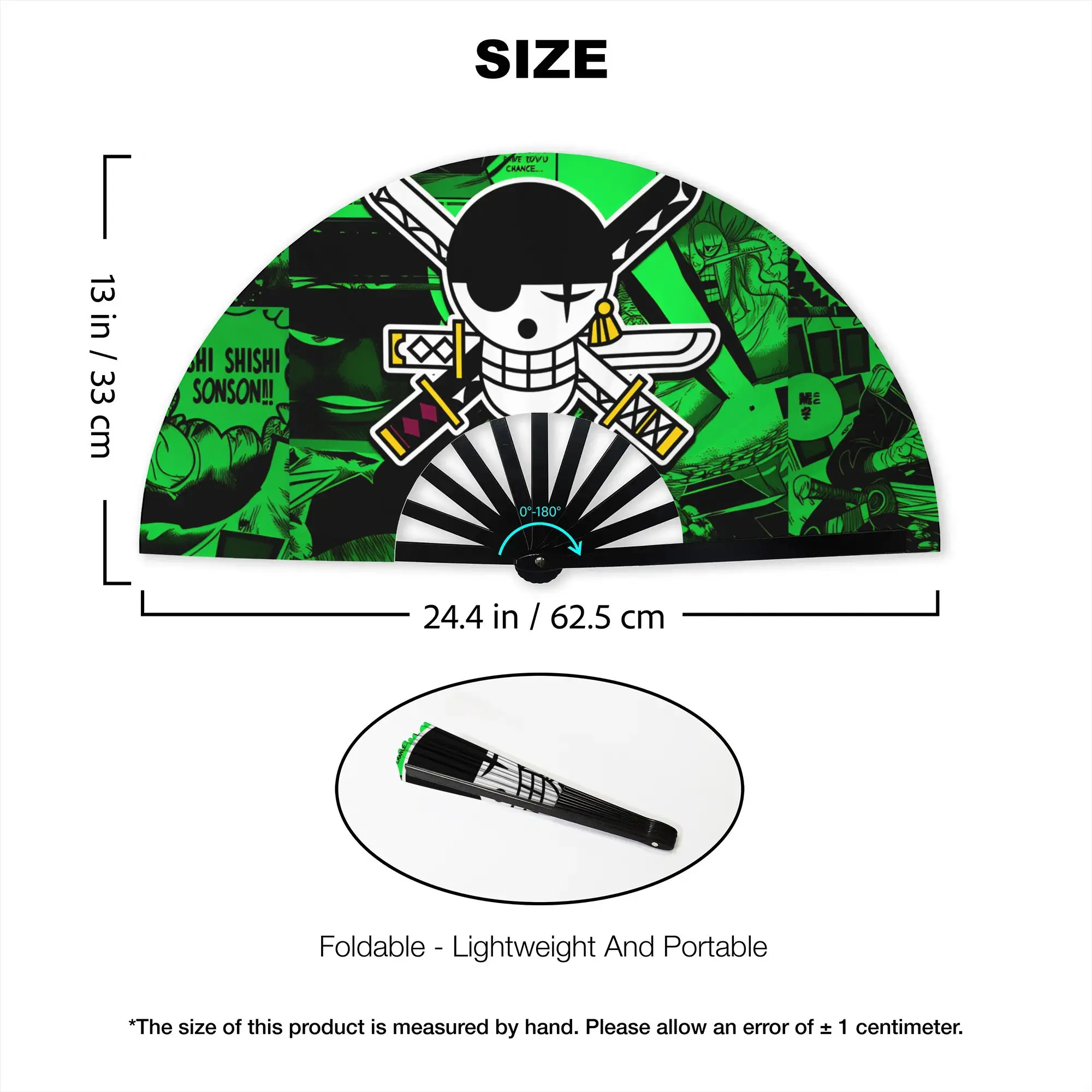 Фото Складной веер Zoro O-One P-Piece: DIY-веер из полиэстера с мультяшным приключенческим комиксным принтом – крутой летний аксессуар, декоративный веер №3