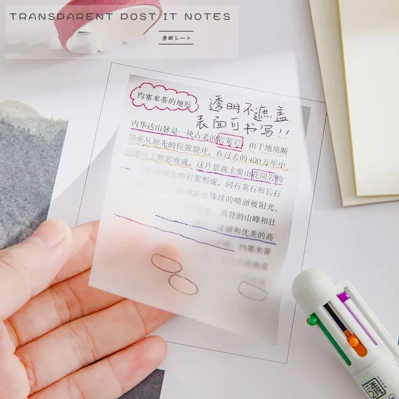50 Sheets Transparent Memo Pad Sticky Notes Waterproof Self-Adhesive Notepad School Office Supplies Stationery |