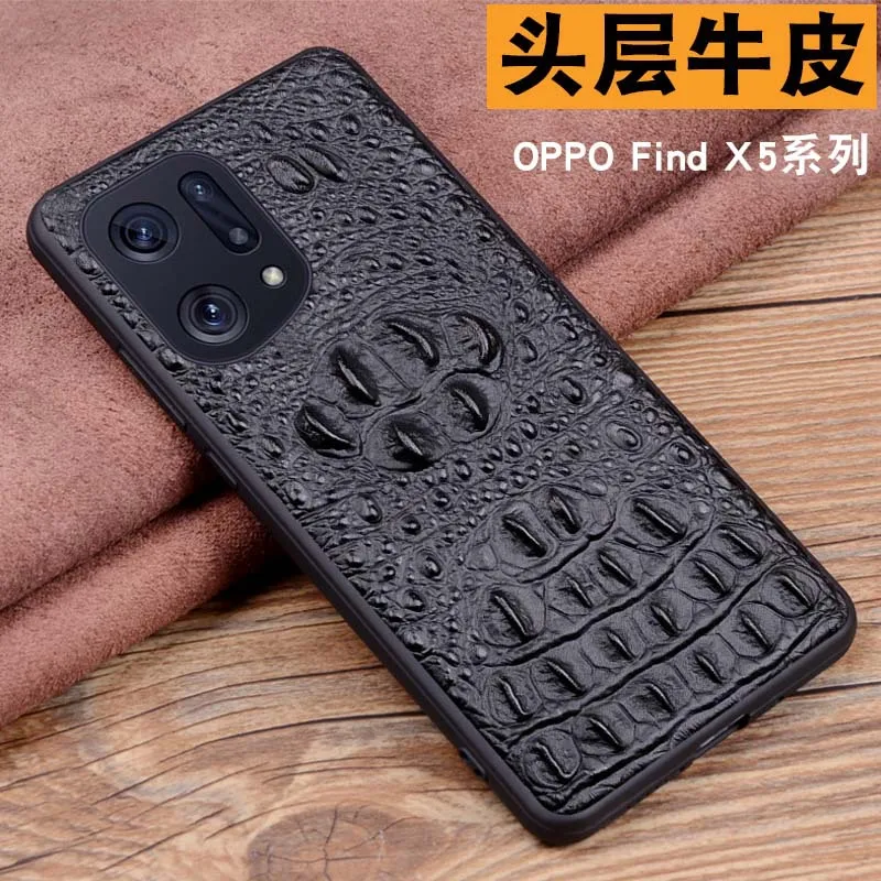 

Hot Sales New Luxury Genuinnew Genuine Leather Luxury 3d Crocodile Head Phone Case For Oppo Find X5 Pro Magicv Cover Case