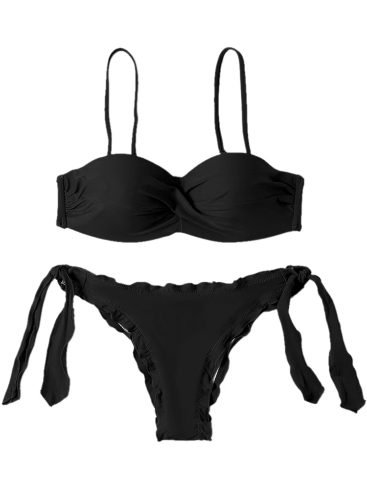 Соблазнительный купальник-бикини новинка 2022 бандажный однотонный черный