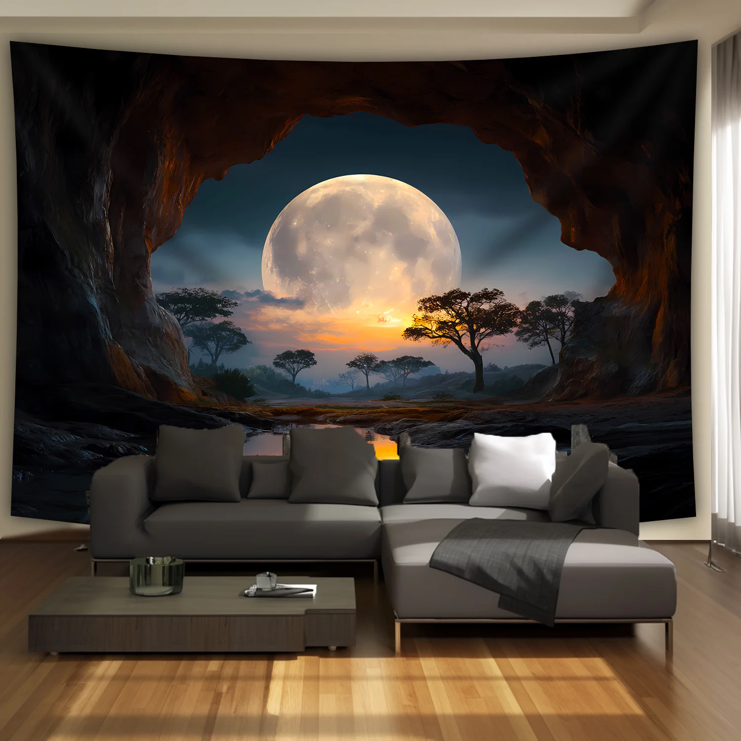 

Гобелен Tranquil Cave Forest Moon Scenery