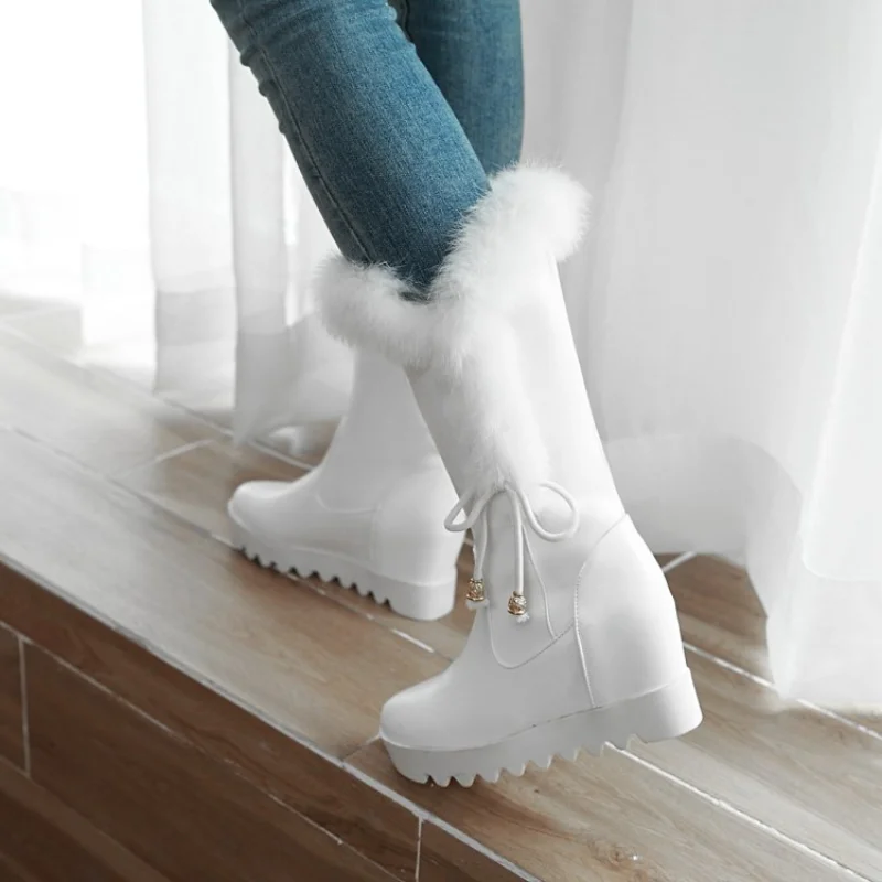 2023 Winter Warm Fur Knee High Heel Boots Women's Snow Boots High Heel Lace Women's Shoes Thigh High Heel Boots  43