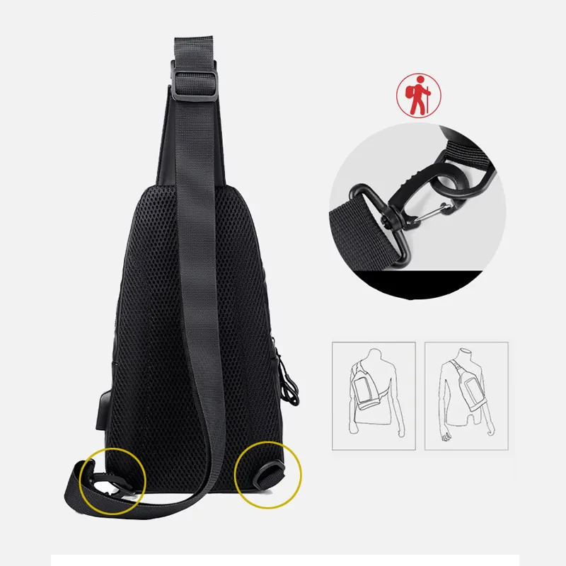 New Fashion Chest Bag Men's Crossbody Bag Waterproof Shoulder Bags with USB Charging Short Trip For Male Travel Pack bag  bolsas
