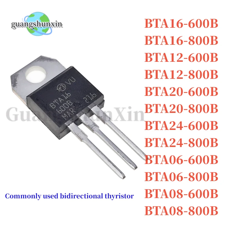 

10pcs BTA16-600B BTA12 BTA20 BTA24 BTA06 BTA08-800B TO-220 Commonly used bidirectional thyristor