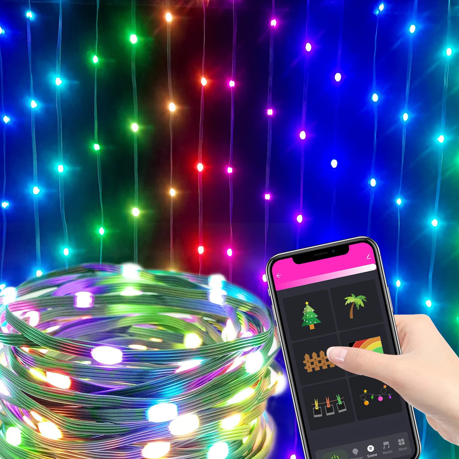 

Сказочная Музыкальная Рождественская гирлянда Dreamcolor s WS2812B, светящаяся лента цветов, Декоративная гирлянда для свадебной рождественской елки, USB, 5 В