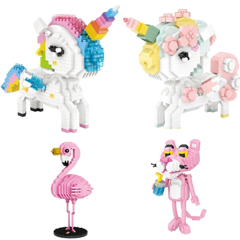 LOZ Mini Building Block Rainbow Unicorn Anime Flamingo Peach Girl Cartoon Cat Luna Duck Monkey Reindeer Action Finger Toys Gift