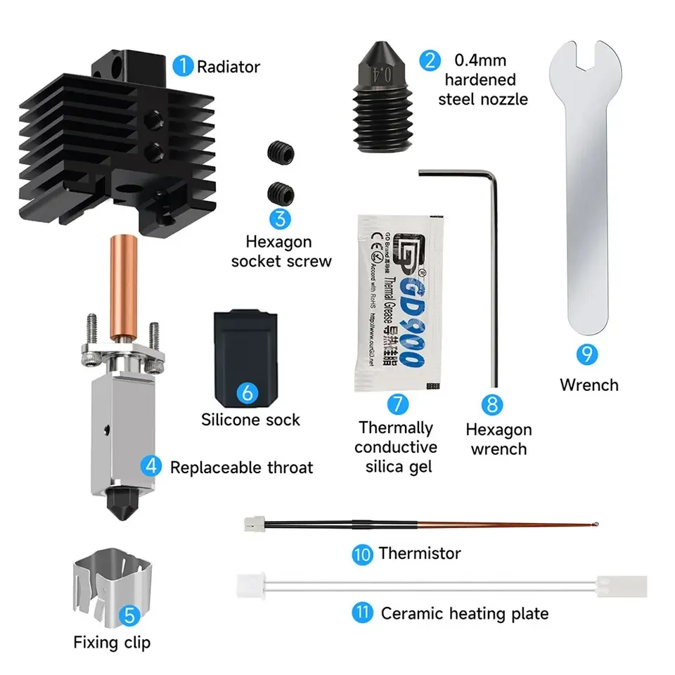 Комплект горячего конца для bambu lab X1 X1C P1P P1S hotend Upgrade 2.0 Версия Hotend Сопло 0 4 мм Bambulab TZ