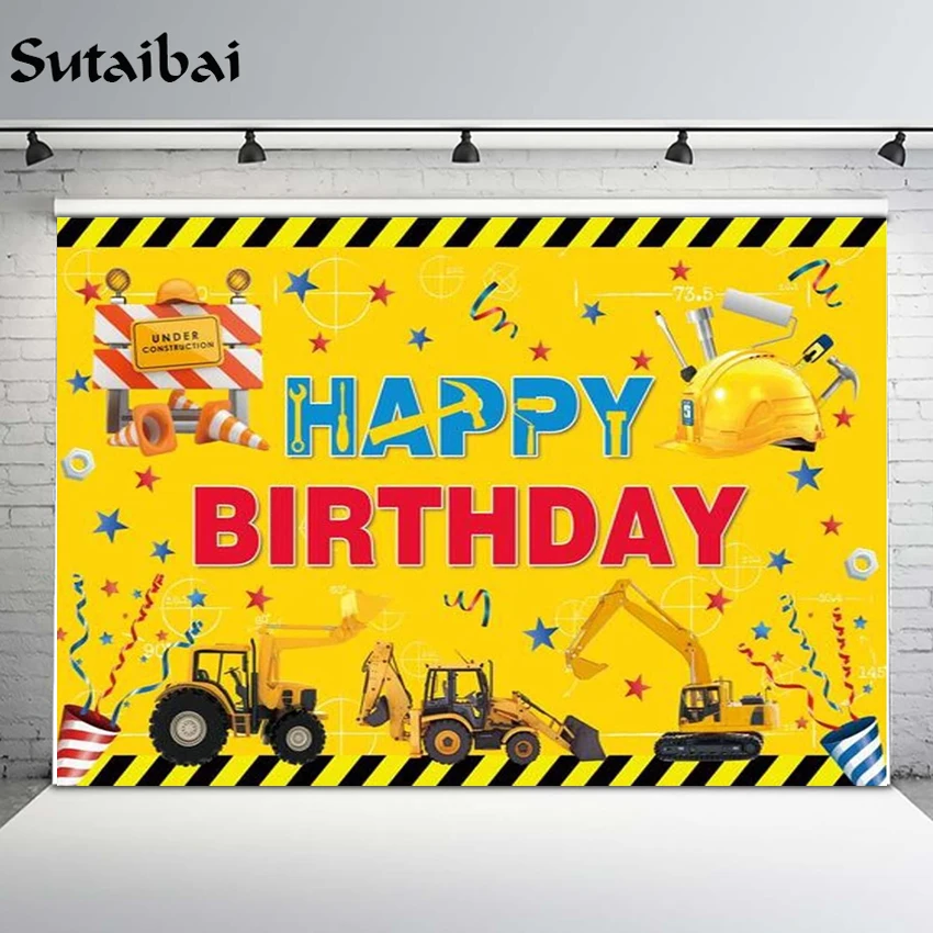 Construction Theme Birthday Party Backdrop Worker Architect Construction Engineer Tools Safety Hard Hat Photography Background