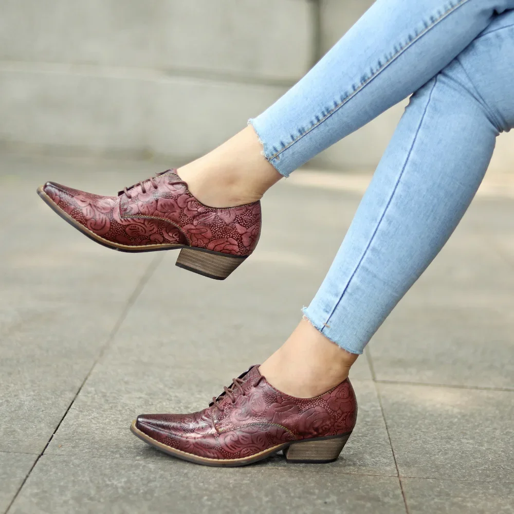 Туфли-лодочки женские в стиле ретро натуральная кожа круглый носок шнуровка