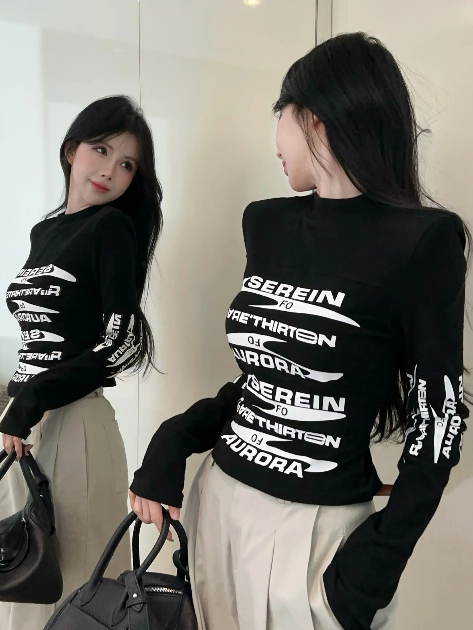 Женская футболка с черно-белыми буквами American Design Sense Sweet and Spicy осенний принт