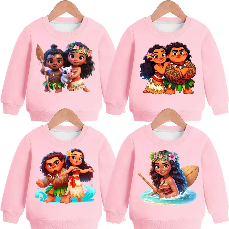 Moana 2 Disney Princess Children Cartoon Sweatshirts Girls Anime Hoodie Winter Thickened Long Sleeves Clothes Kids Gifts