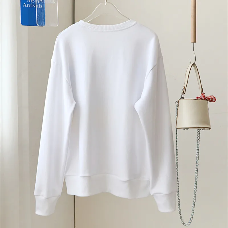 

Letter Stripes Print Sweatshirt Women O-neck Loose Fashion Casual Long Sleeve Ladies Terry Cotton Tops 2023 Early Autumn