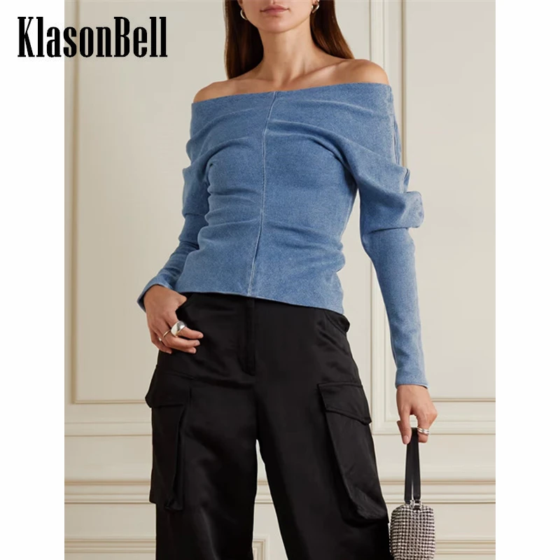 

9.17 KlasonBell Sexy Temperament Slash Neck Slim Denim T-Shirt Women