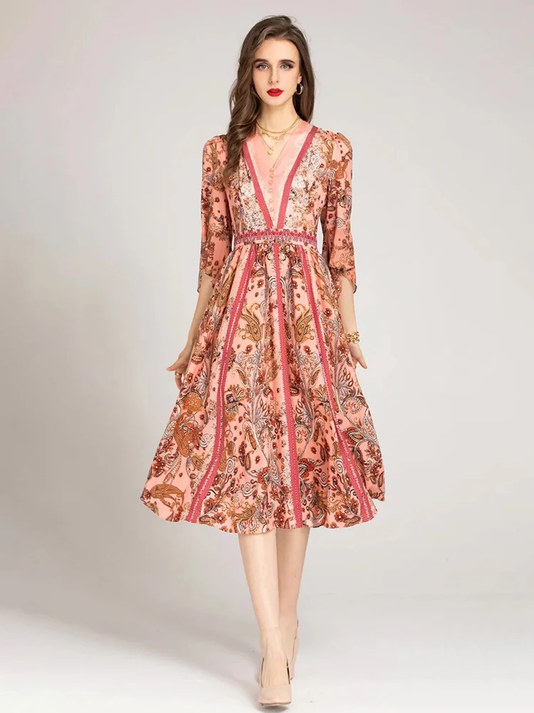 

Женское винтажное однобортное платье Svoryxiu, разноцветное элегантное вечернее платье средней длины с расклешенными рукавами и принтом на ве...