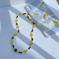 fashion creative lanyard resin yellow smiley black and white rice beads bracelets mobile phone chain female jewelry accessories