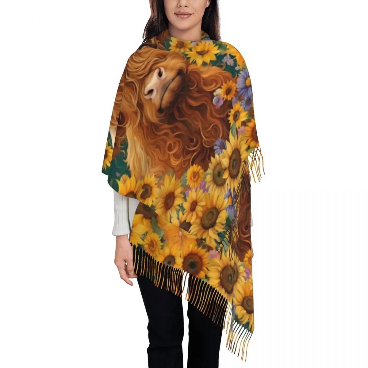 Изготовленный на заказ шарф с кисточками из горной коровы и цветка женский