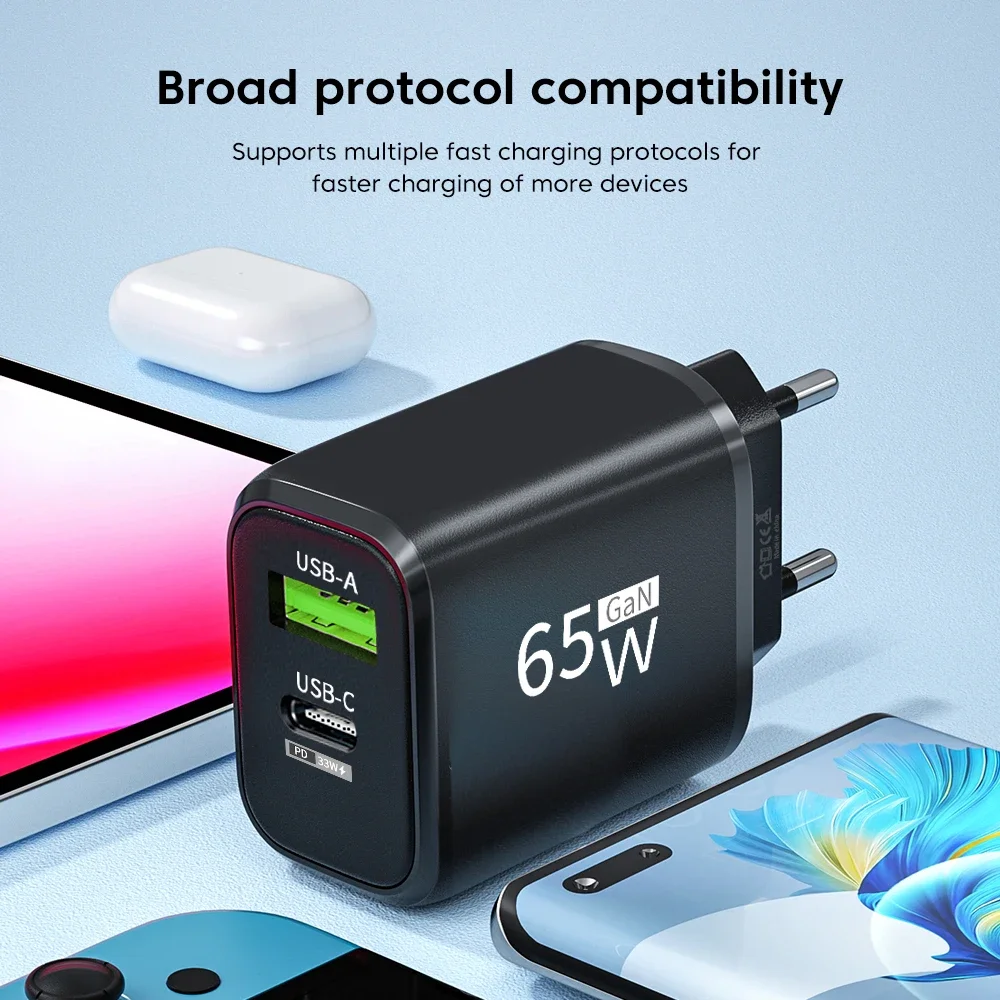 Зарядное устройство USB Type-C, 65 Вт, сетевой адаптер для быстрой зарядки iPhone 15 Pro, Xiaomi 14, 13, Samsung, быстрая зарядка 3,0