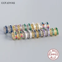 ccfjoyas 7mm 925 sterling silver square colorful zircon hoop earrings for women simple ins geometric round huggies earrings