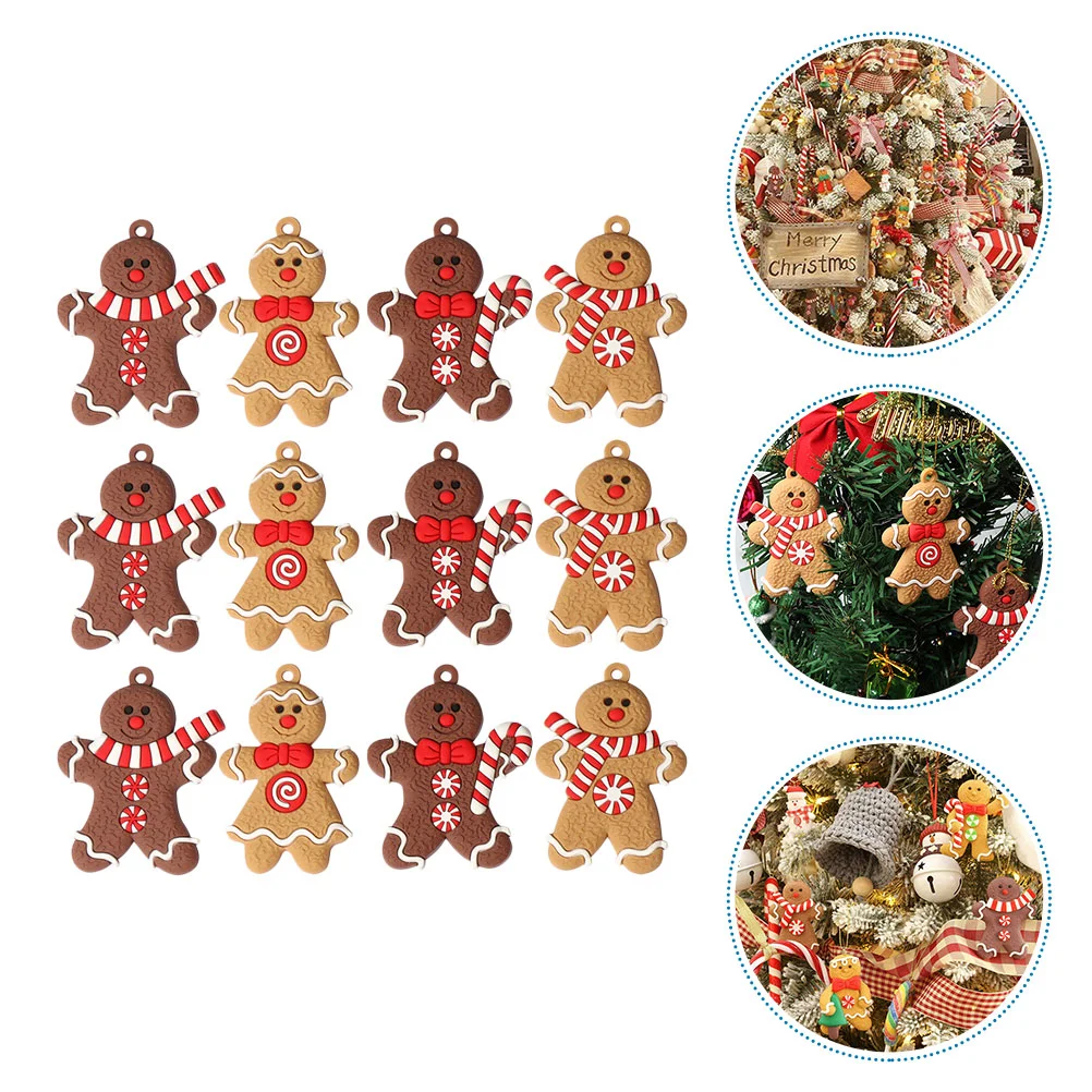 

12pcs Christmas Tree Adorable Ornaments Hanging PVC Gingerbread Man Ornaments