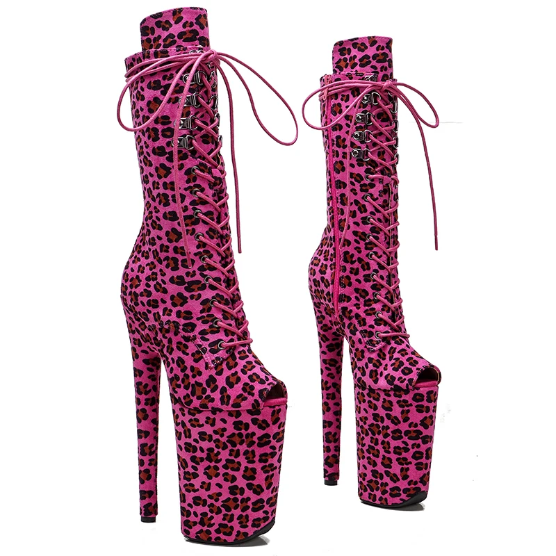 Leecabe 23CM/9inches   Leopard Suede Open toe  Pole dance shoes High Heels Pole Dance boot