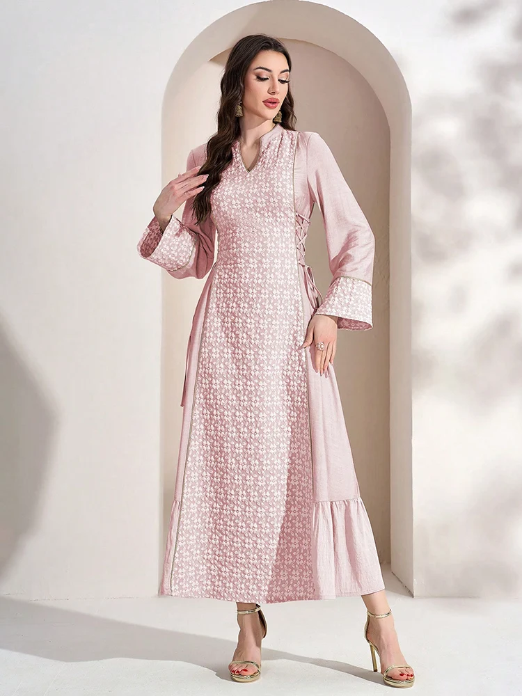 TOLEEN-Женское элегантное платье в арабском стиле с длинными рукавами вырезом