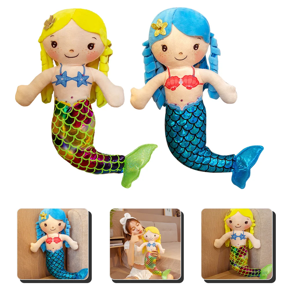 

2 Pcs Girl Toys Cartoon Mermaid Dolls Cute Plush Travel Pillow Pp Cotton Kids Mermaid Toy New Year Gifts Child
